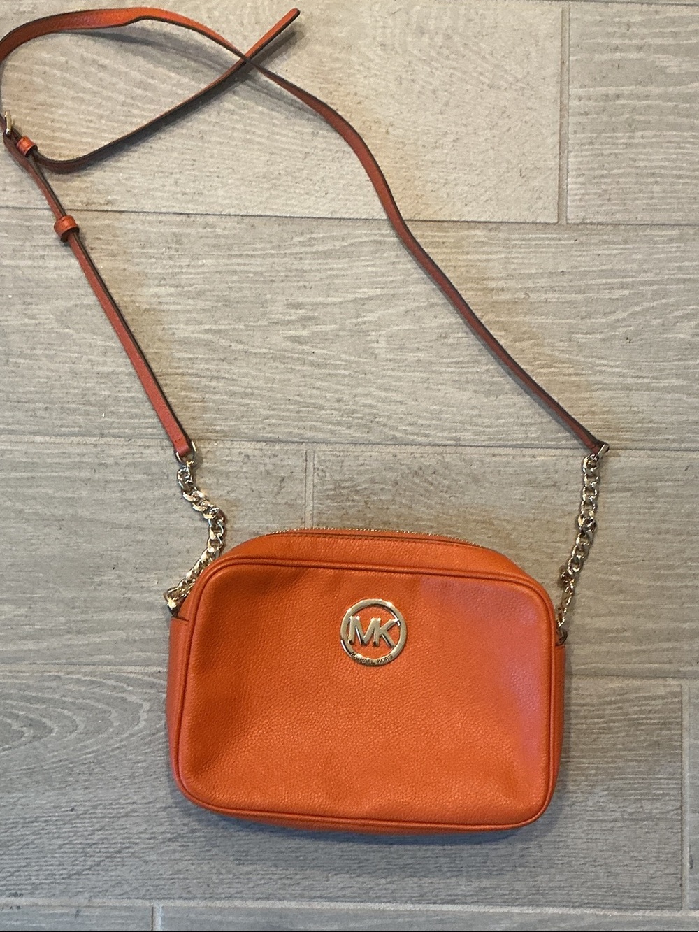 Michael Kors Fulton Orange Pebbled Leather Large Crossbody Camera Bag